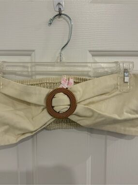 Pink Lily Cream Strapless Bandeau Top with Decorative Wood Ring